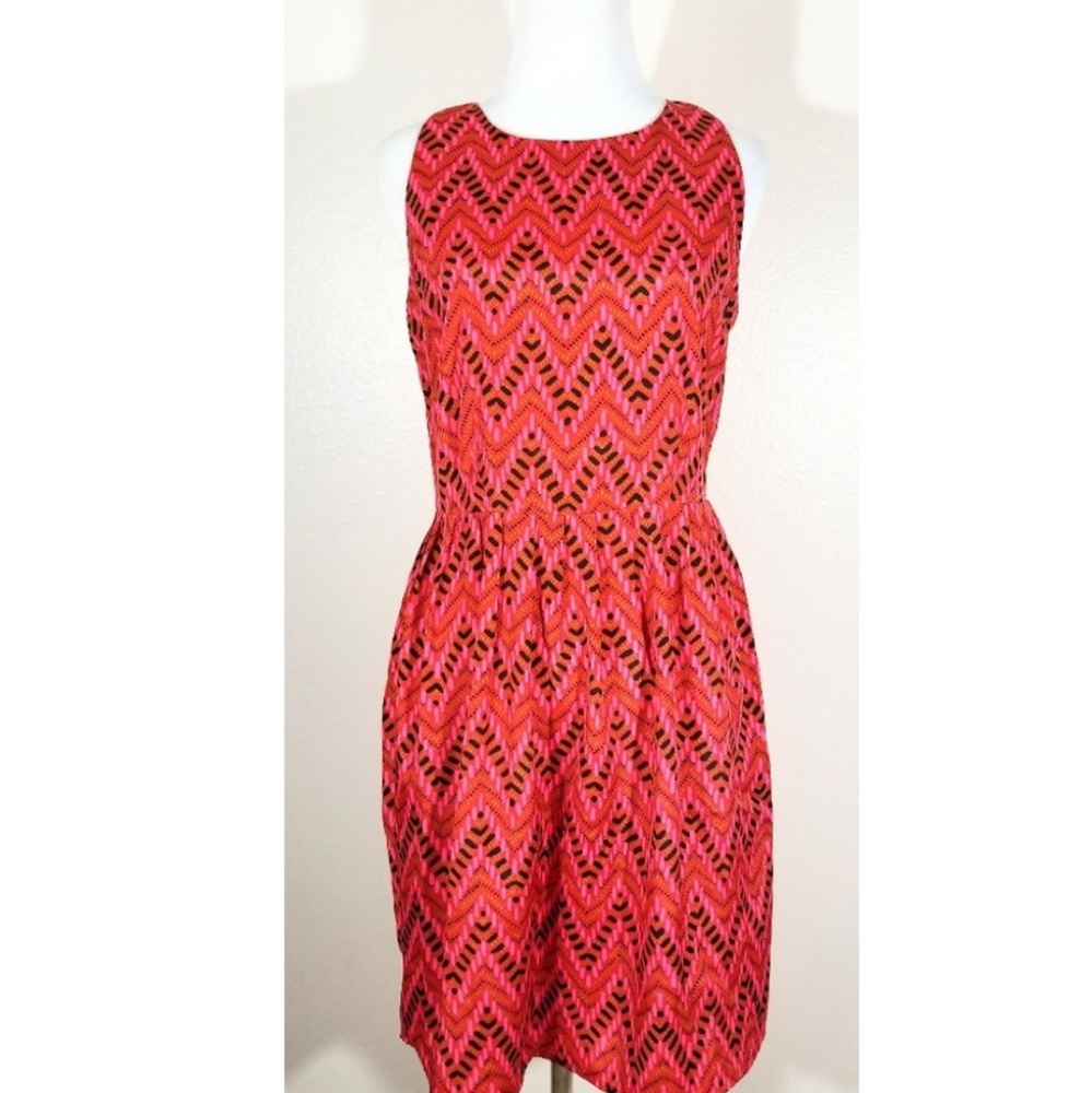 Red and Pink Chevron Patterned Dress